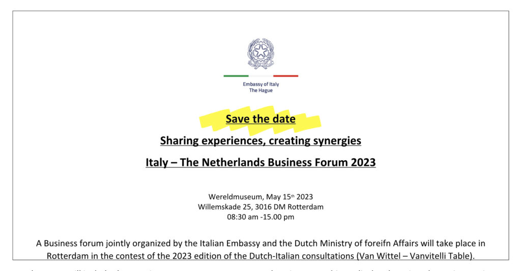 Save the date Italy-Netherlands Forum 2023